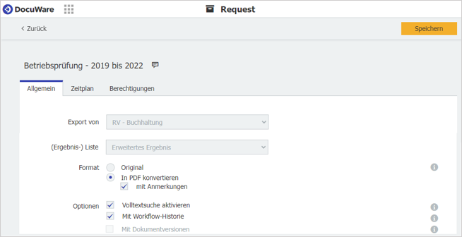 Request-Export benennen und anpassen